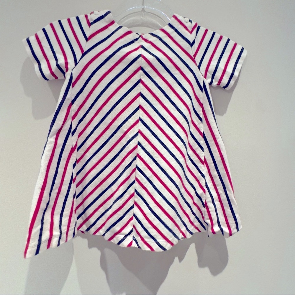 Petit Bateau Vertical Striped Kids Dress Red, Blue, and White Size 4 ANS